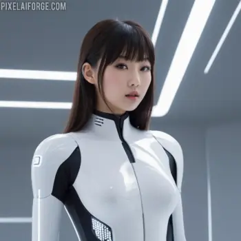 Cyberpunk Anime Futuristic Girl Cyberpunk Anime Futuristic Girl con traje blanco en PixelAIForge