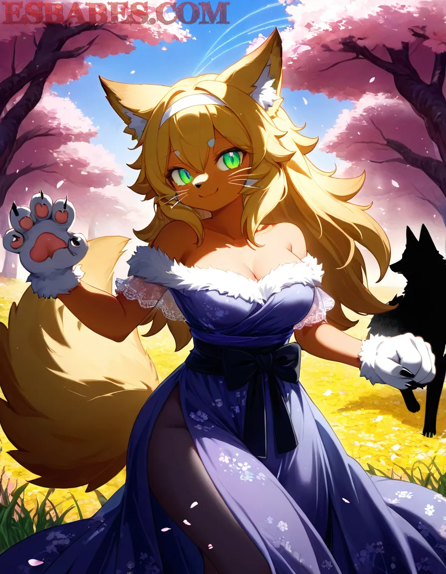 Hermosa Chica Anime Zorro en un Campo de Flores