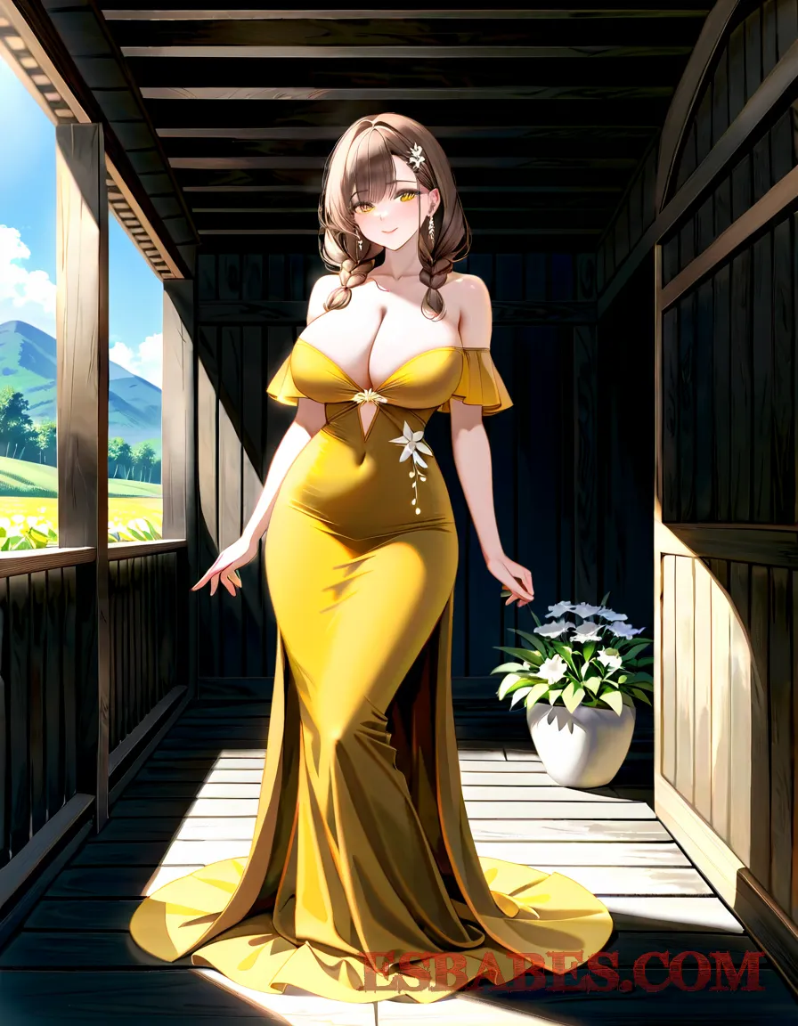 Imagen de Hermosa Chica Anime con Largo Vestido Amarillo – Arte Kawaii y Elegante