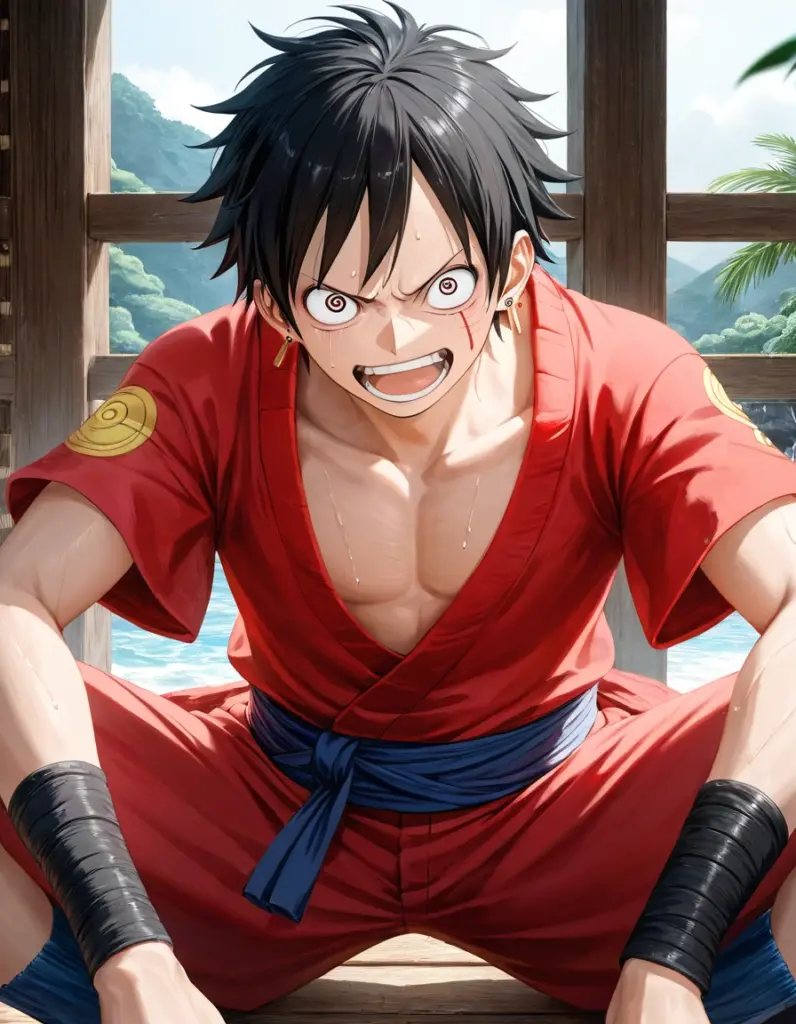 Luffy en crossover con Naruto generado por IA