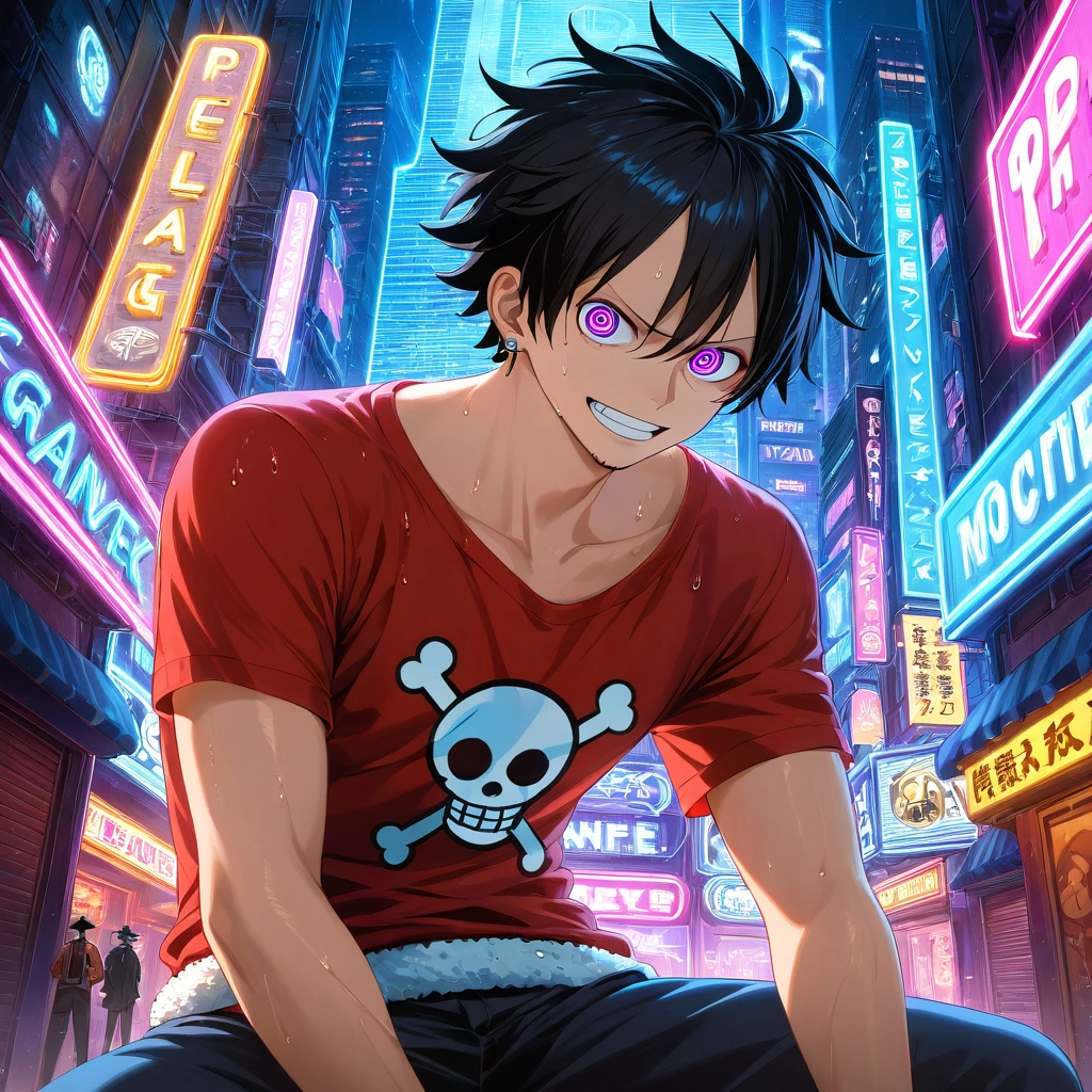 Luffy en estilo cyberpunk generado por IA