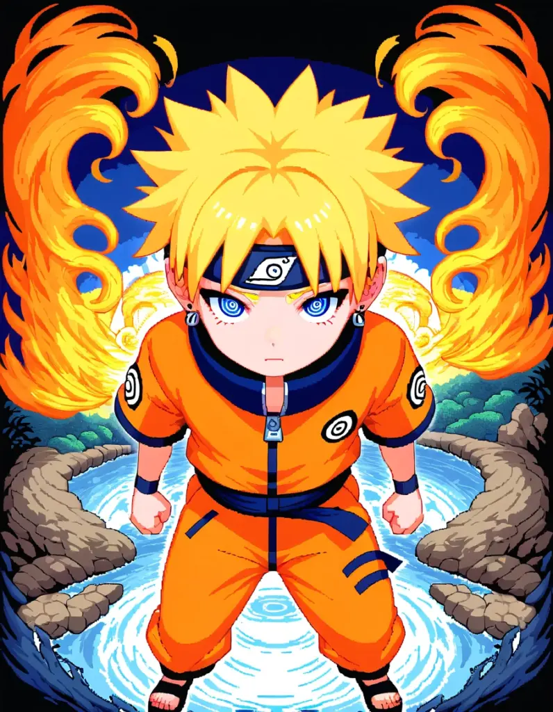Naruto en estilo pixel art generado por IA