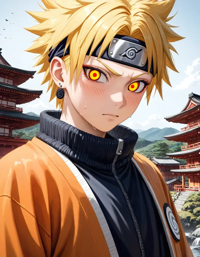 Naruto en paisaje tradicional japonés generado por IA
