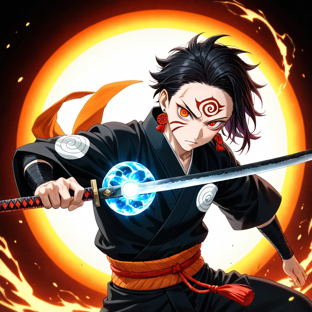 Tanjiro Kamado en crossover con Naruto generado por IA