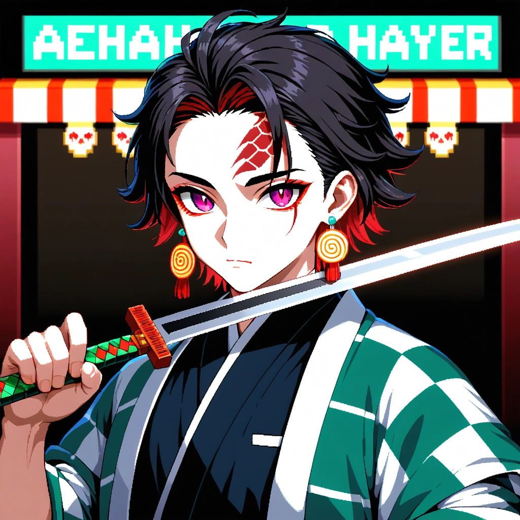 Tanjiro Kamado en estilo pixel art generado por IA