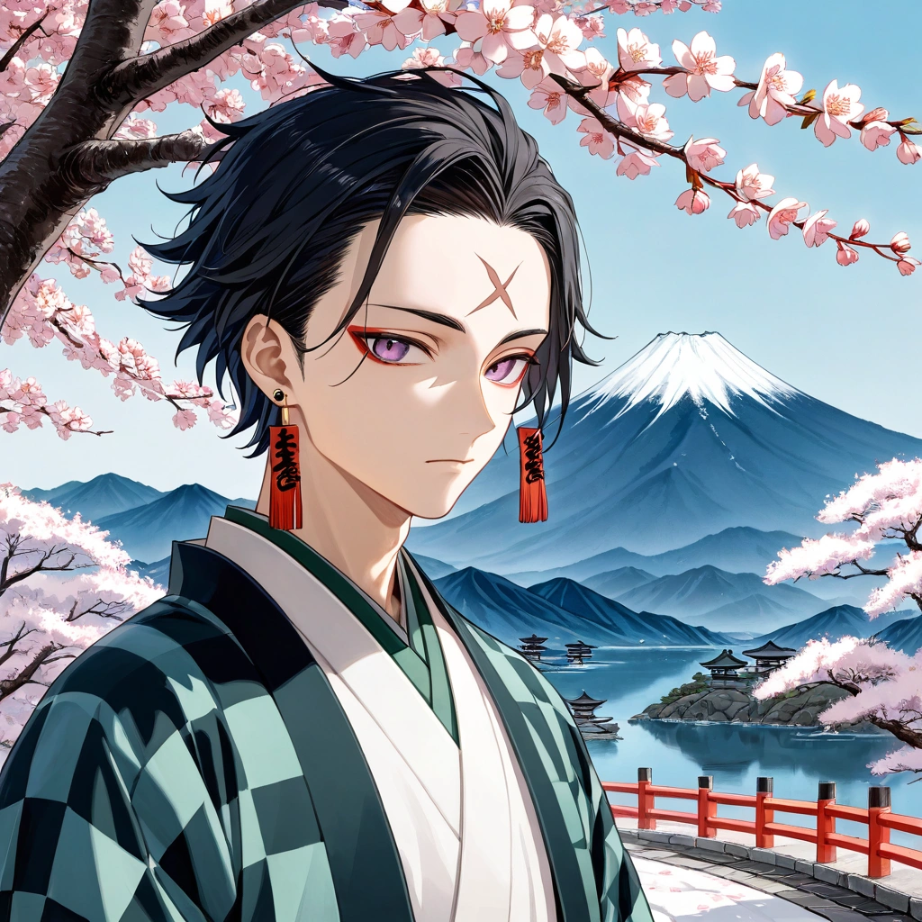 Tanjiro Kamado en paisaje japonés tradicional generado por IA