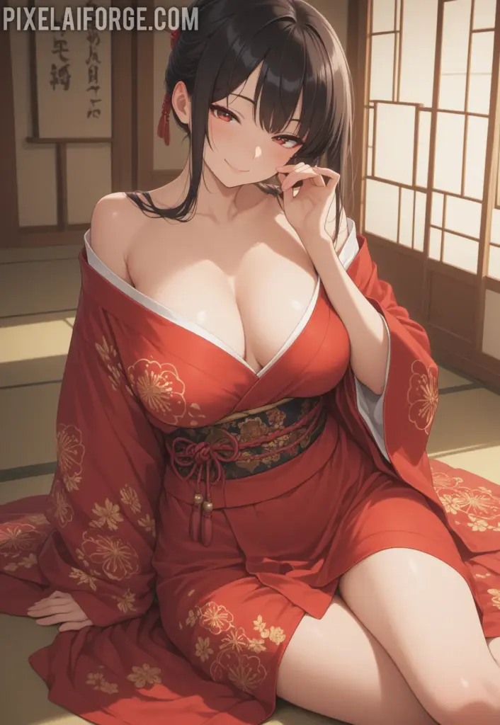 Chica de anime generada por IA con cabello plateado y quimono en estilo fantasy