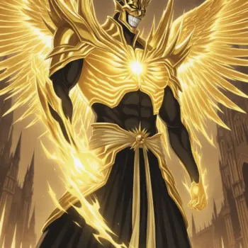 Historia y Legado de Bleach: Orígenes, Simbolismo e Impacto Cultural en 2025 Aizen Sousuke absorbing the power of the Hōgyoku, golden light radiating, wings made of spiritual energy, dark castle background, epic villain moment from Bleach