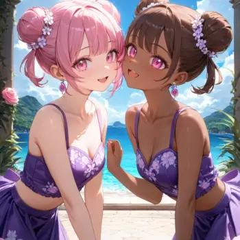Amistad anime en la playa belleza, sol y diversión bajo el cielo azul Amistad anime en la playa belleza, sol y diversión bajo el cielo azul