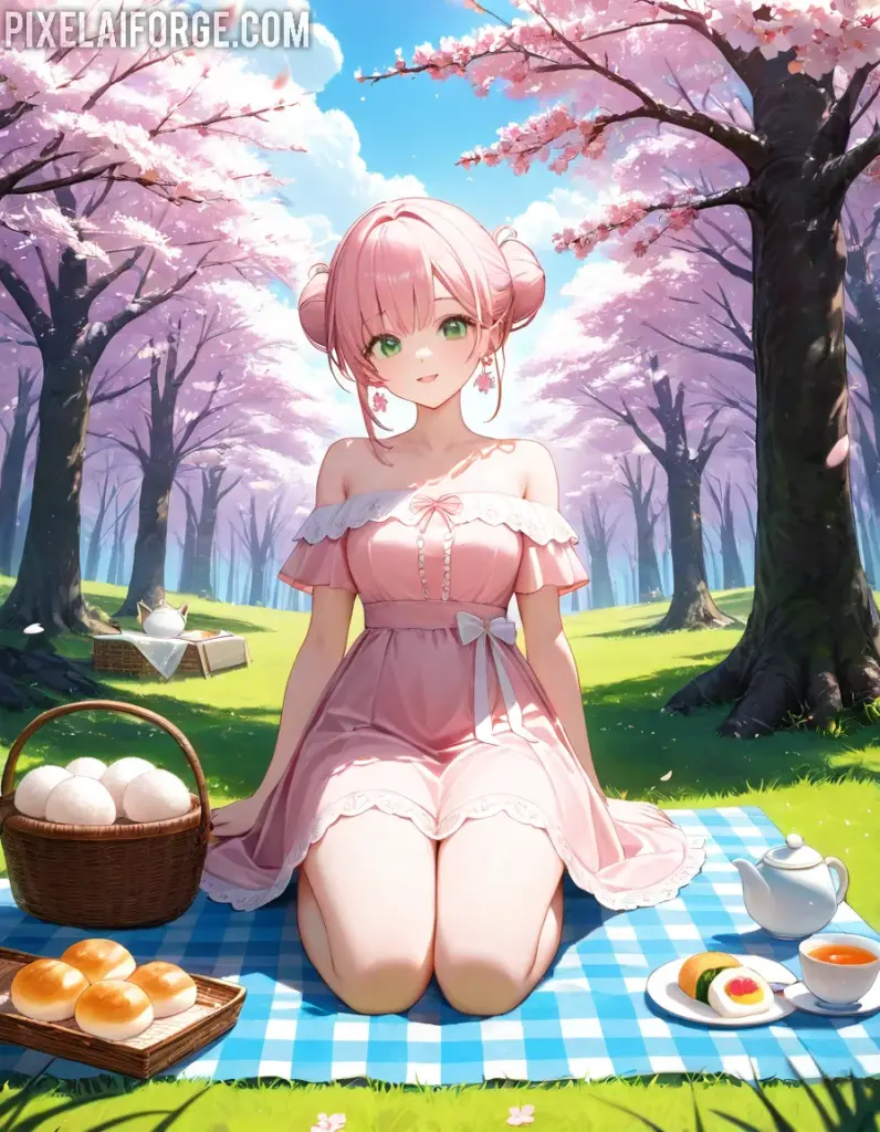 Anime Picnic Under Cherry Blossoms: A Spring Delight