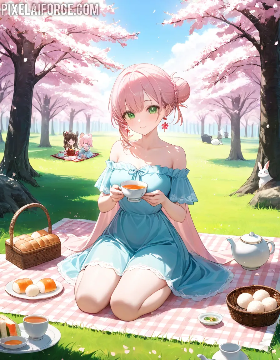 Anime Picnic Under Cherry Blossoms: A Spring Delight