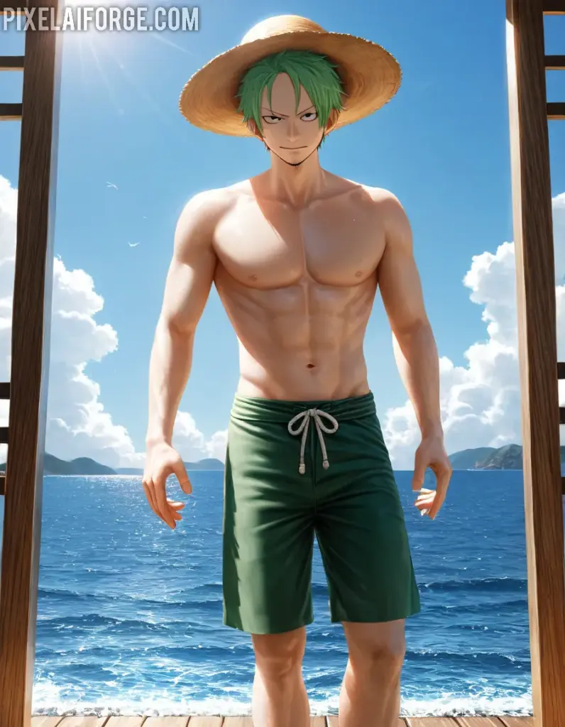 Arte Anime de Luffy con Tripulación Creado con Fooocus AI