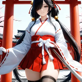Arte Anime de Sacerdotisa Japonesa Creado con Fooocus AI