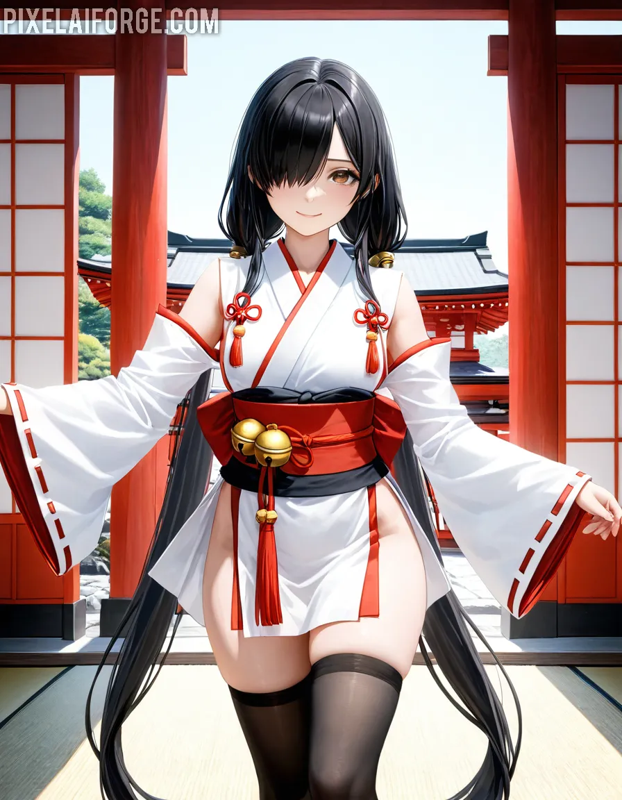 Arte Anime de Sacerdotisa Japonesa Creado con Fooocus AI