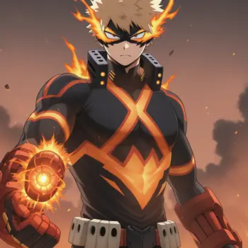 Imagen anime generada por IA de Bakugo en Combate Explosiones y Determinación en UA