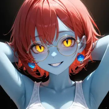Chica anime de piel azul con ojos dorados belleza alienígena y estilo moderno