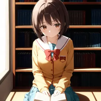 Chica de Anime Leyendo en Biblioteca: Arte Digital Sereno Chica de Anime Leyendo en Biblioteca: Arte Digital Sereno