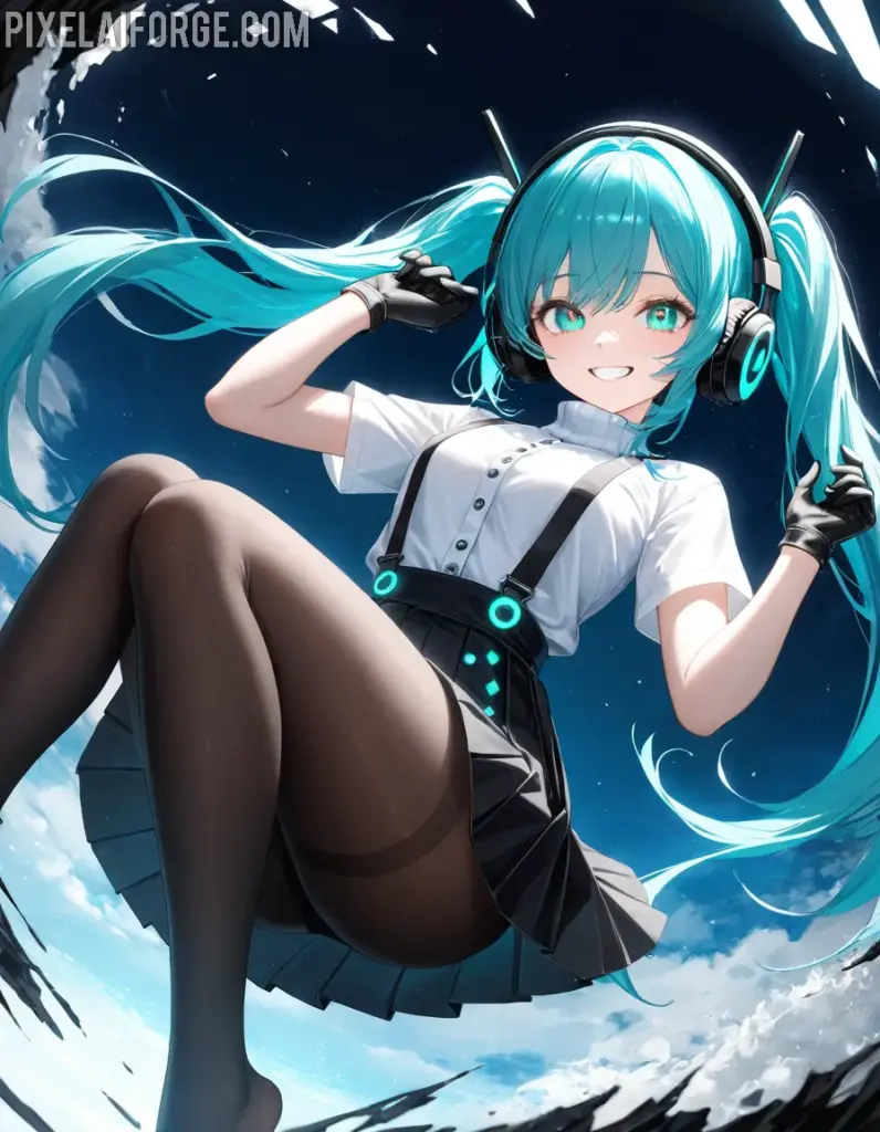 Chica de Anime con Auriculares: Arte Digital Dinámico