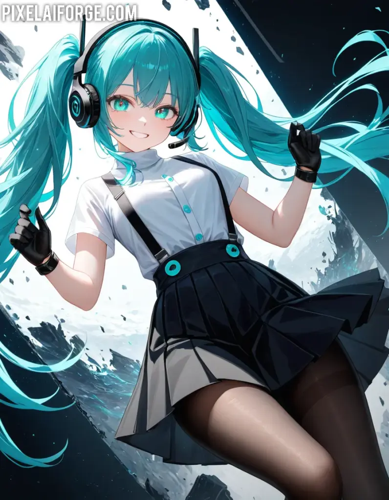 Chica de Anime con Auriculares: Arte Digital Dinámico