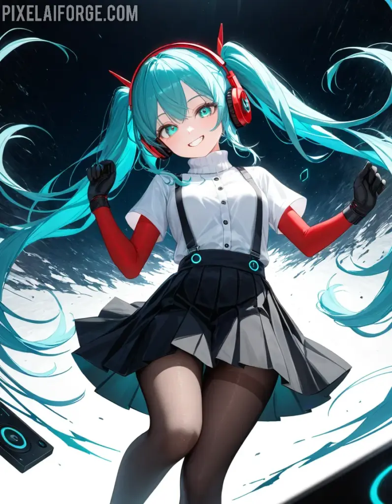 Chica de Anime con Auriculares: Arte Digital Dinámico