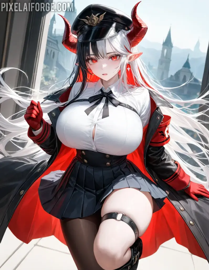 Chica de Anime con Cuernos: Arte Digital Fantástico