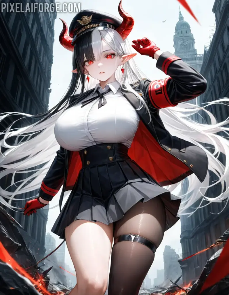 Chica de Anime con Cuernos: Arte Digital Fantástico