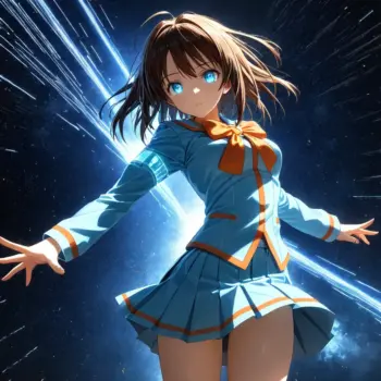 Chica de Anime en Fondo Cósmico: Arte Digital Futurista Chica de Anime en Fondo Cósmico: Arte Digital Futurista
