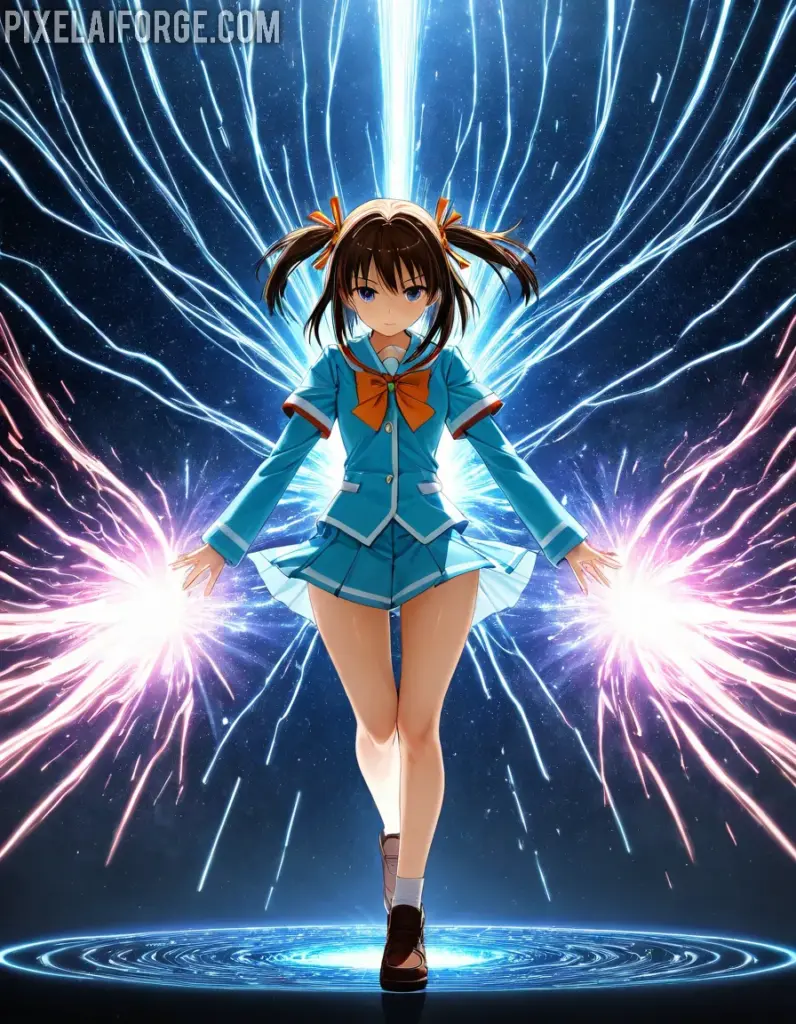 Chica de Anime en Fondo Cósmico: Arte Digital Futurista