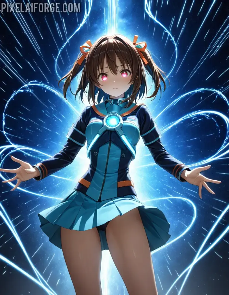 Chica de Anime en Fondo Cósmico: Arte Digital Futurista
