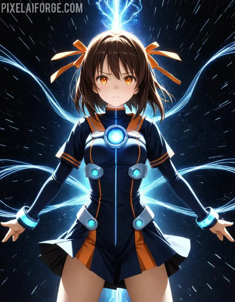 Chica de Anime en Fondo Cósmico: Arte Digital Futurista