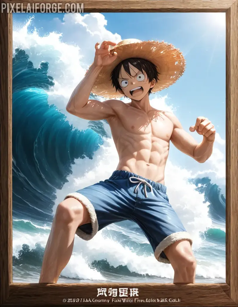 Dynamic Anime Warrior Conquering the Waves