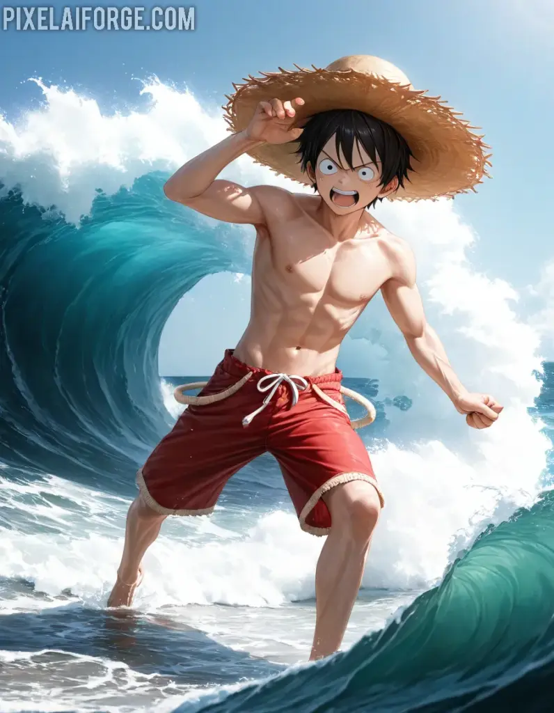 Dynamic Anime Warrior Conquering the Waves
