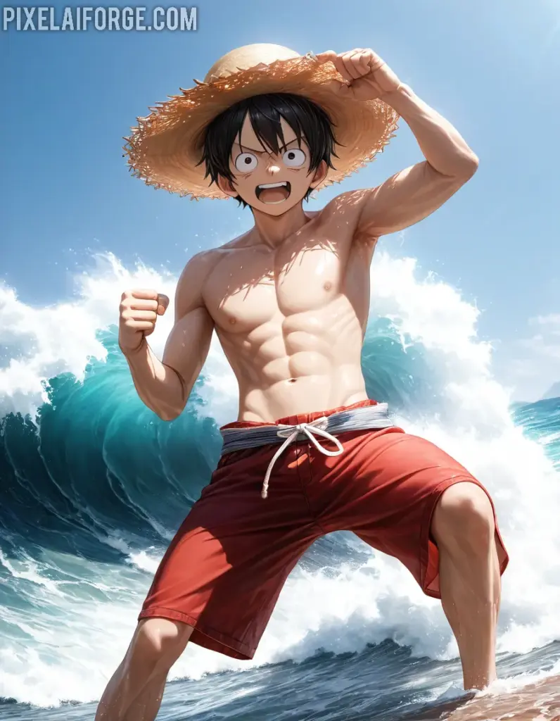 Dynamic Anime Warrior Conquering the Waves