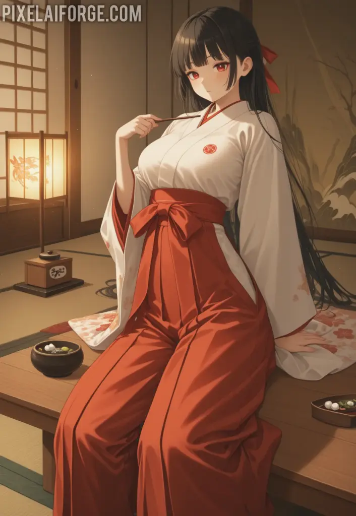 El encanto de una guapa chica anime en kimono tradicional japonés
