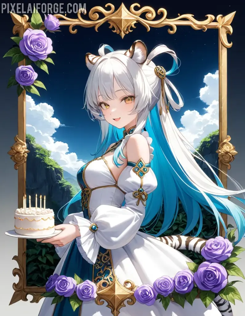 Elegant Anime Cat Girl in a Fantasy Garden