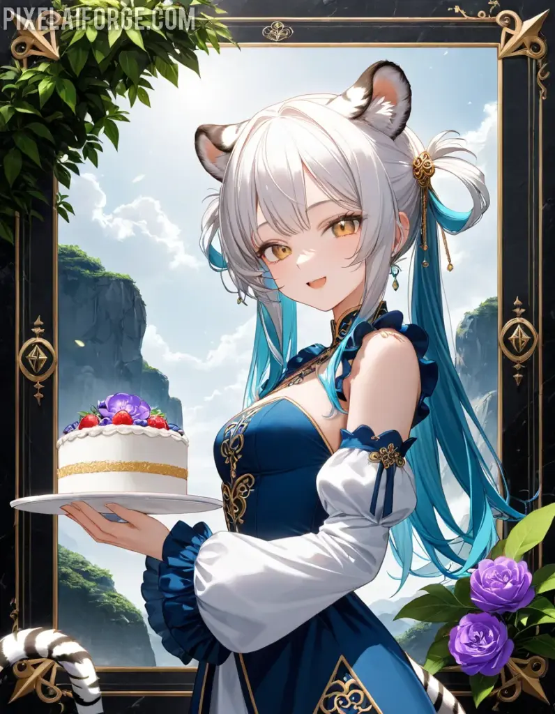 Elegant Anime Cat Girl in a Fantasy Garden