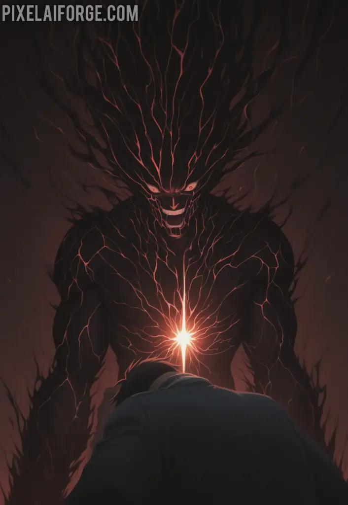 Father absorbing all seven Homunculi powers, black void opening behind him, horrified Ed and Al watching, epic final battle scene, dramatic lighting, Fullmetal Alchemist Brotherhood anime style