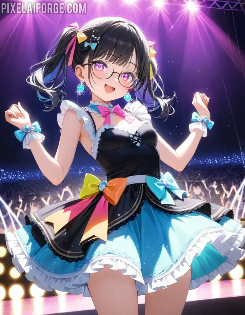 Idol de Anime en Escenario: Arte Digital Vibrante