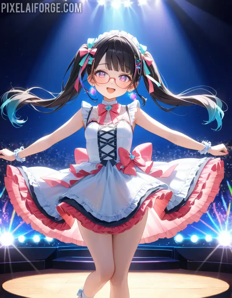 Idol de Anime en Escenario: Arte Digital Vibrante