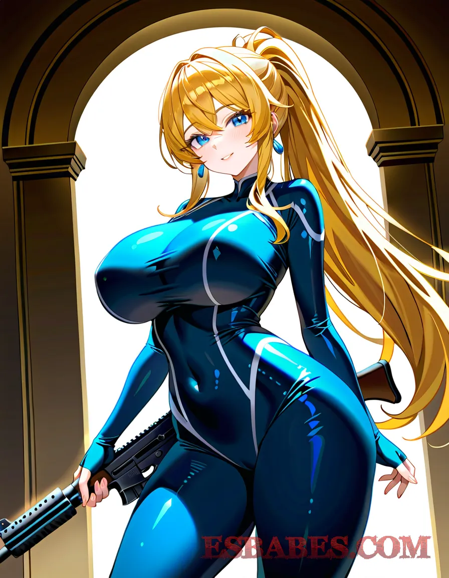 Imagen de Hermosa Chica Rubia en Látex Azul