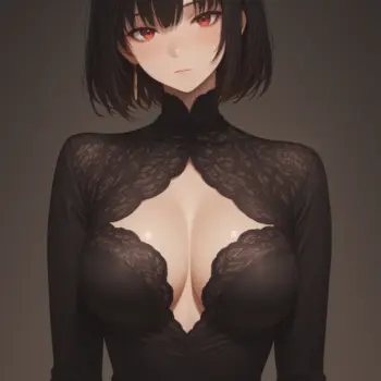 La belleza de una guapa chica anime morena en vestido negro