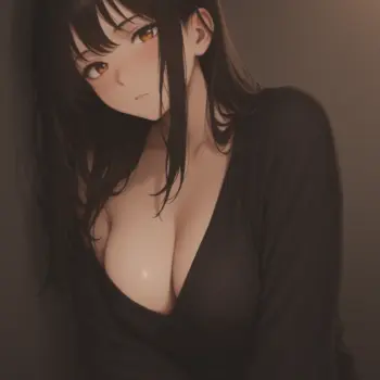 La belleza de una guapa chica anime morena en vestido negro