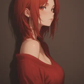 La magia de una guapa chica anime pelirroja en vestido rojo