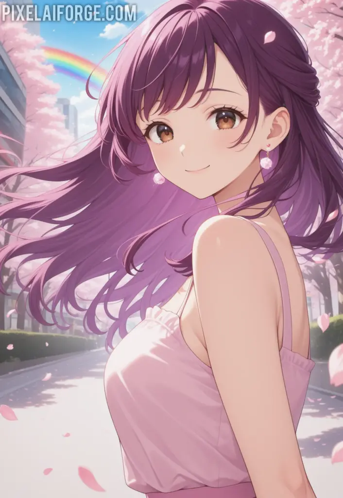 Misato Katsuragi en paisaje de flores de cerezo estilo Kawalli