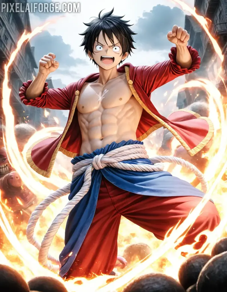 Powerful Anime Warrior Unleashing Energy