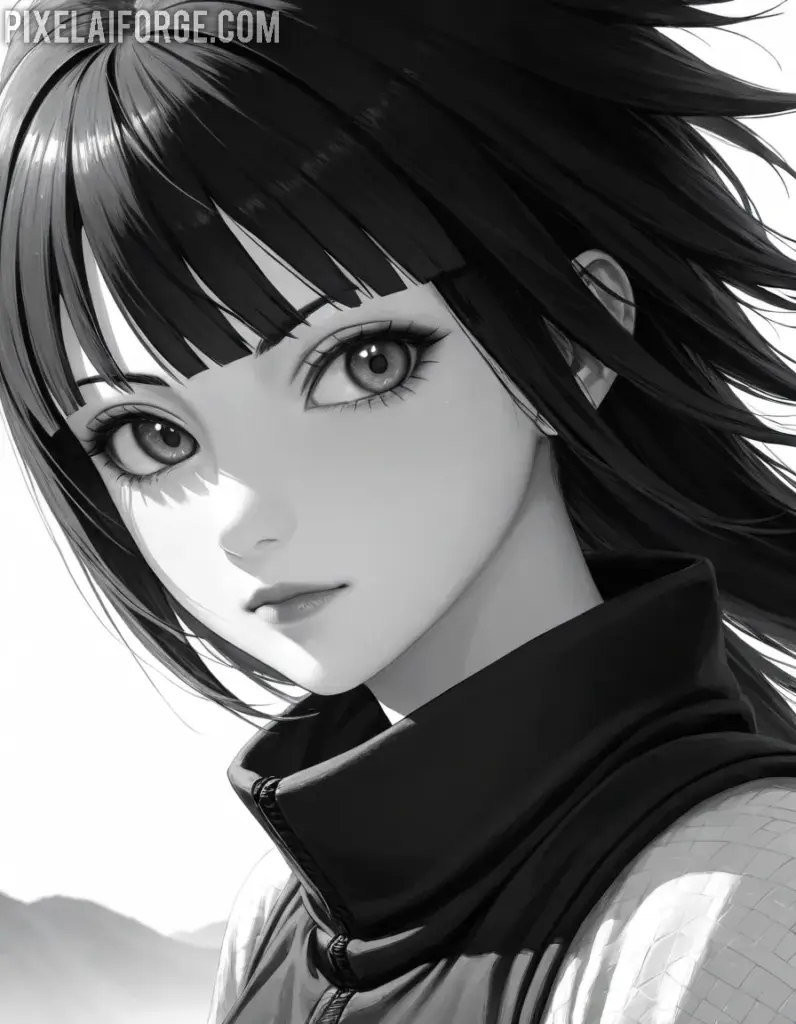 Stylish Anime Girl in Monochrome Elegance