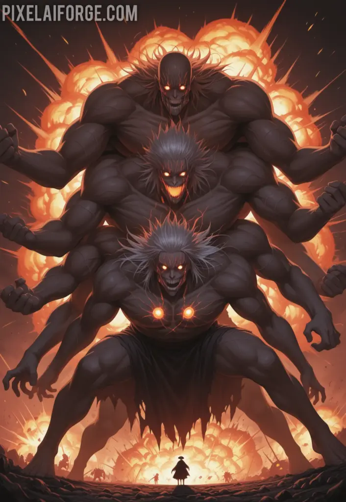 Imagen anime generada por IA Sukuna vs Mahoraga La Batalla Épica entre Reyes Malditos