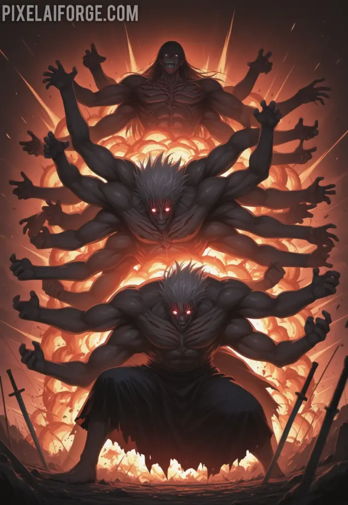 Imagen anime generada por IA Sukuna vs Mahoraga La Batalla Épica entre Reyes Malditos