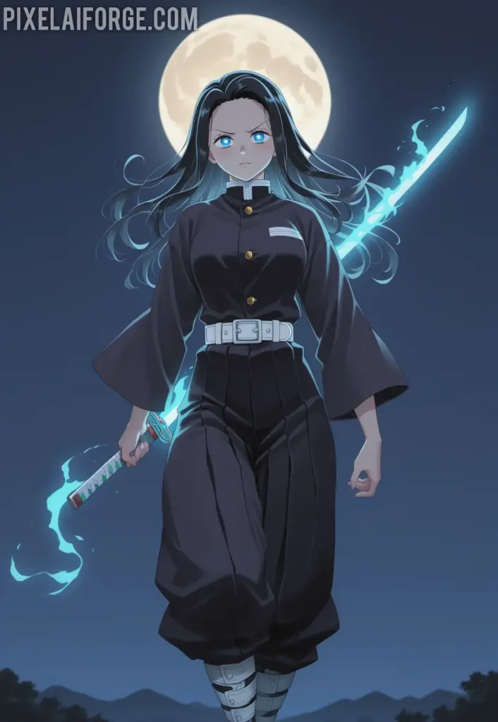 Tanjiro Kamado activating Total Concentration Breathing while fighting against Upper Moon One, Kokushibo, glowing sword in hand, moonlit night background, cinematic anime art style from Demon Slayer