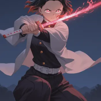 Tanjiro Kamado activating Total Concentration Breathing while fighting against Upper Moon One, Kokushibo, glowing sword in hand, moonlit night background, cinematic anime art style from Demon Slayer